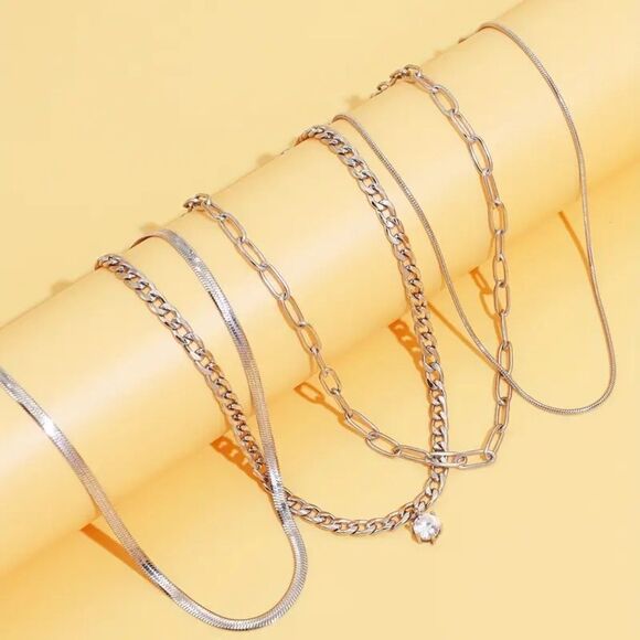 Silver Elegant Silver Layered Necklace Set - Picture 4 of 5